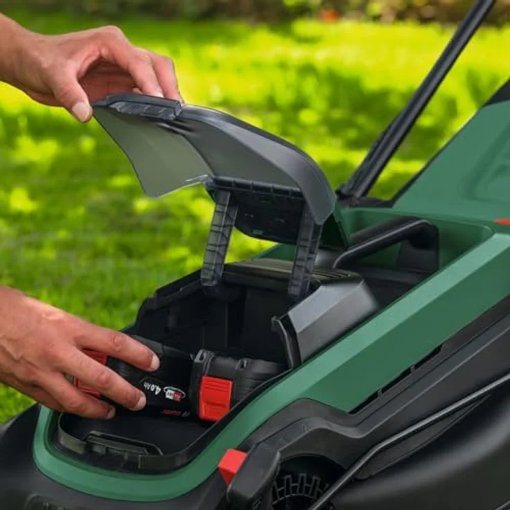 Bosch Akku-Rasenmäher Rotak18V2-38, 38 cm Schnittbreite, inkl. 2 x 18 V Akkus und Ladegerät, 3-in-1 Funktionalität und zentraler Schnitthöhenverstellung – Bild 7