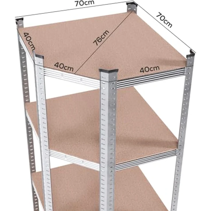 Tronitechnik® Schwerlastregal, Kellerregal, Lagerregal, 40 x 40 x 70 x 70 x 180 cm, Regal mit Stahlgestell, jeweils bis 875 kg belastbar, 5 verstellbare Ablagen, silbern – Bild 3