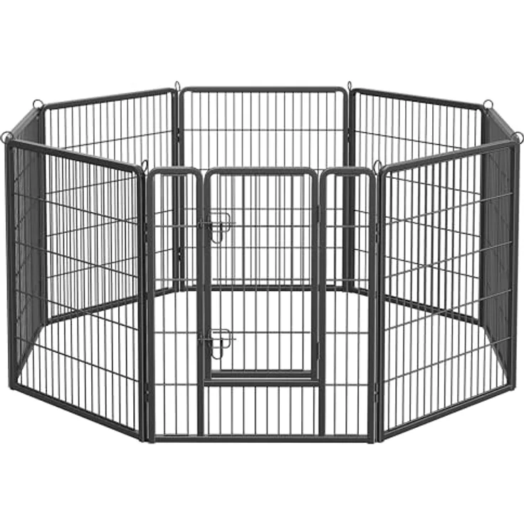 Feandrea Freilaufgehege, Laufstall DIY, mit 8 Gitterplatten je 77 x 100 cm, 2 L-förmige Riegel, transportabel, für innen und außen, schwarz