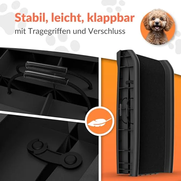 Cadoca Hunderampe Auto klappbar 156x40cm Tragegriff Sicherheitsbügel Reflektoren Trinknapf Hund Katze rutschfest leicht kompakt stabil Einstiegshilfe, beige – Bild 4