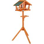 lionto Vogelhaus Futterhaus für Vögel mit wetterfestem Dach und Ständer Futterstation für Vögel Vogelfutterhaus aus Holz Futtersilo für Vögel naturfarben