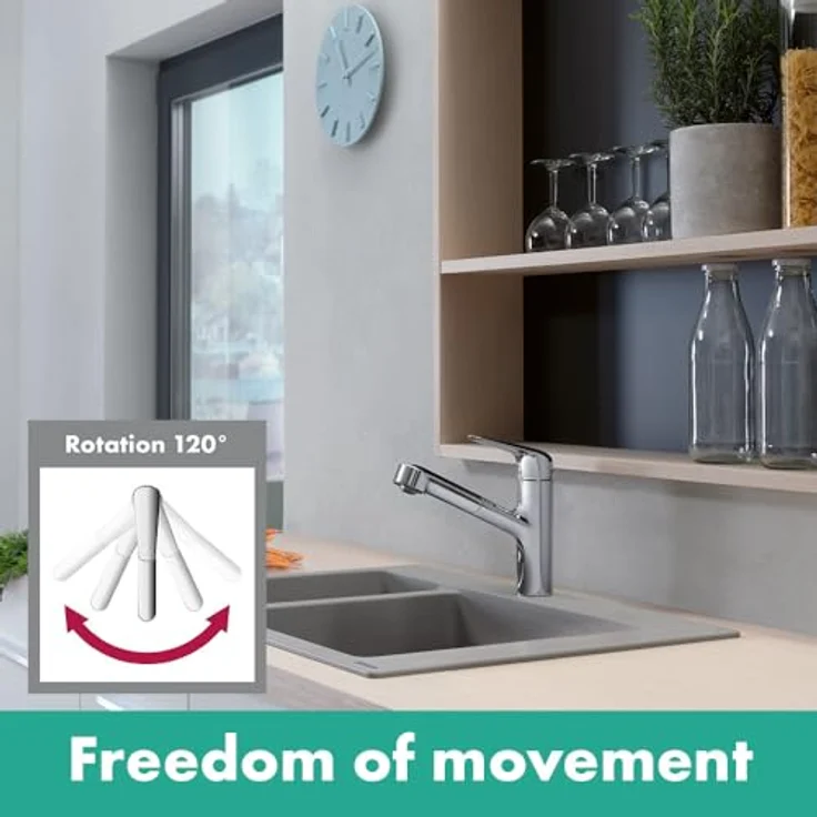 Hansgrohe Focus M42 Einhebel-Küchenmischer 150 1jet mit Ausziehauslauf, Chrom, Schwenkbereich 120°, MagFit Halterung, Quick-Connect Schlauch – Bild 5