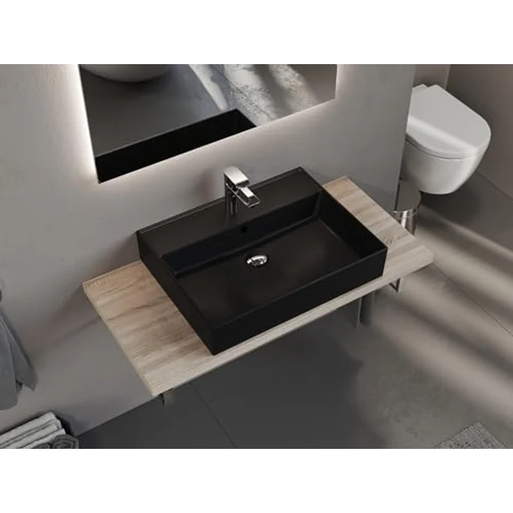Aqua Bagno Matt schwarzes Waschbecken 60 x 46 cm, eckiges Handwaschbecken, Loft Air Design, Keramik Waschtisch – Bild 5