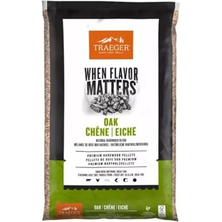 Traeger Oak Pellets, 9 kg Beutel, 100% natürlich, mildes nussiges Aroma für Rindfleisch und Fisch