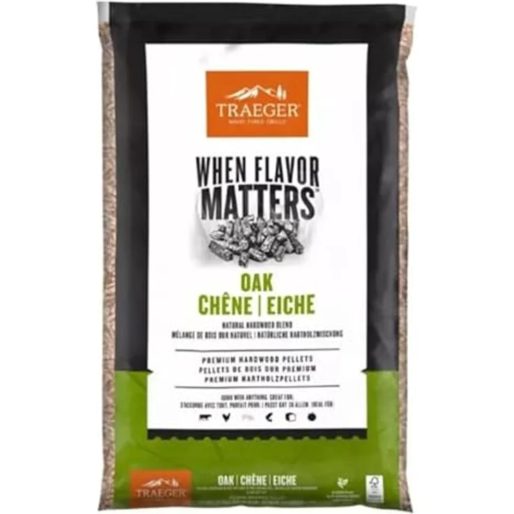 Traeger Oak Pellets, 9 kg Beutel, 100% natürlich, mildes nussiges Aroma für Rindfleisch und Fisch – Bild 1