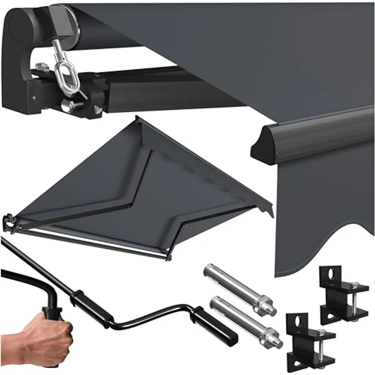 KESSER® Gelenkarmmarkise 250 x 200 cm, wasserabweisende Terrassenmarkise aus Aluminium und Polyester in Anthrazit mit Wandhalterung und individuell einstellbarem Neigungswinkel – Bild 1