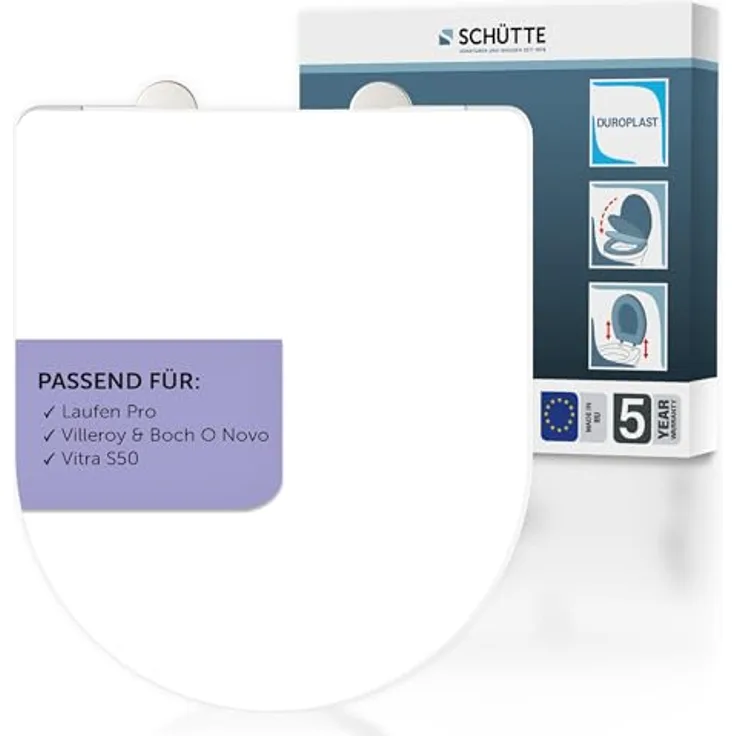 Schütte WC-Sitz D-Form Pro 2 Duroplast mit Absenkautomatik und Schnellverschluss, Weiß - Langlebig und hygienisch, perfect für Laufen Pro, Villeroy & Boch O Novo und Vitra S50