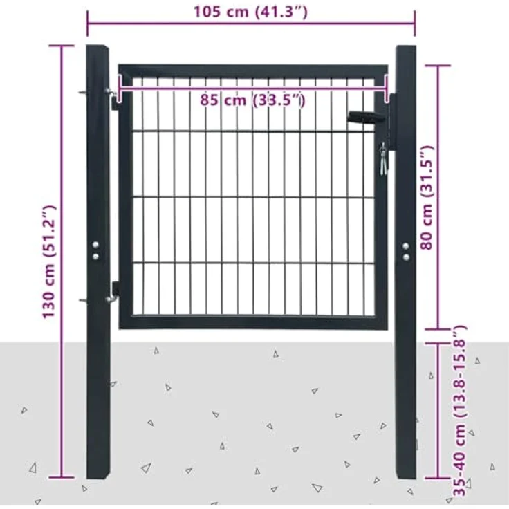 VidaXL 2D Zauntor (Einzeltor) anthrazitgrau 106 x 130 cm – Bild 3