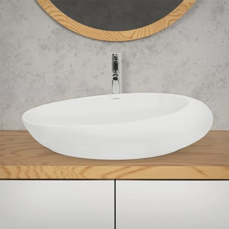 ECD Germany Waschbecken 585x375x145 mm aus Keramik Oval Weiß – Bild 5
