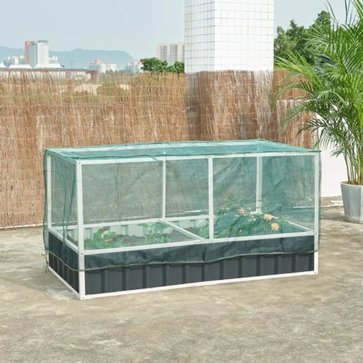[en.casa] Hochbeet Alblasserdam Anthrazit mit Netz Abdeckung - 174 x 90 x 88 cm, Metall Gartenbeet mit Handschuhe Gewächshaus für Kräuter und Gemüse – Bild 1