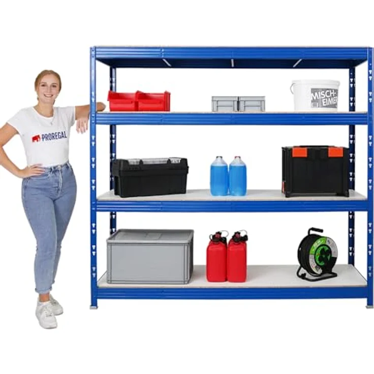 Proregal Schwerlastregal Mega Deal Profi RHINO, 180 x 200 x 60 cm, 4 verstellbare Böden, Traglast pro Boden 500 kg, Blau – Bild 6