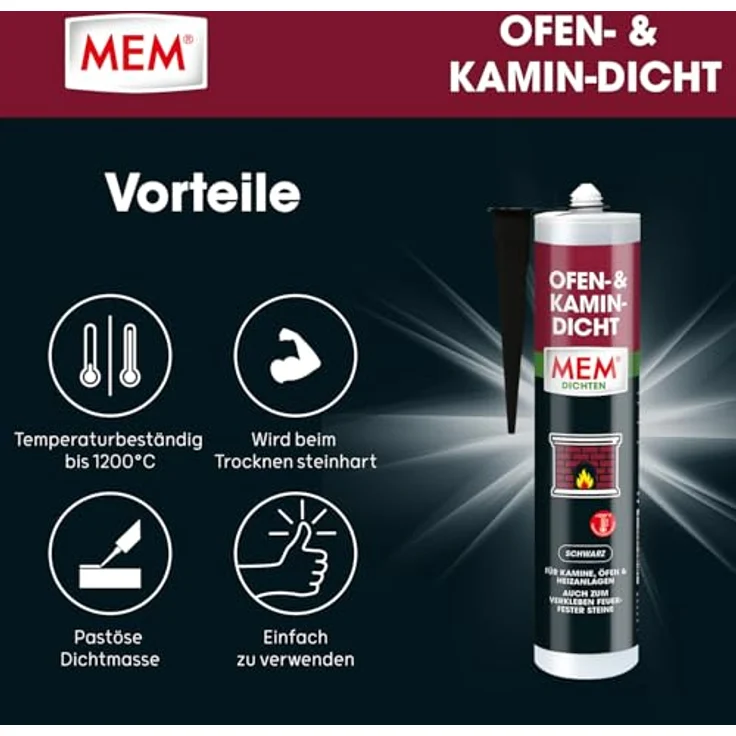 MEM Bauchemie Montagekleber MEM Kamin- und Ofendicht, hochtemperaturbeständige Dichtungsmasse für Heizanlagen, 300ml – Bild 5