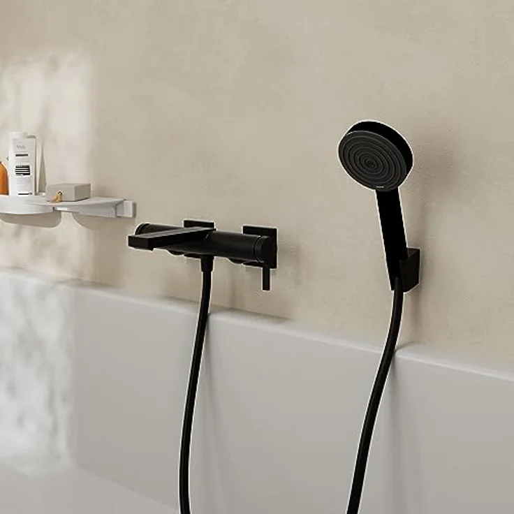 hansgrohe Badarmatur HG Einhebel-Wannenmischer Tecturis E Aufputz mattschwarz, WasserfallStream, Keramikmischsystem – Bild 2