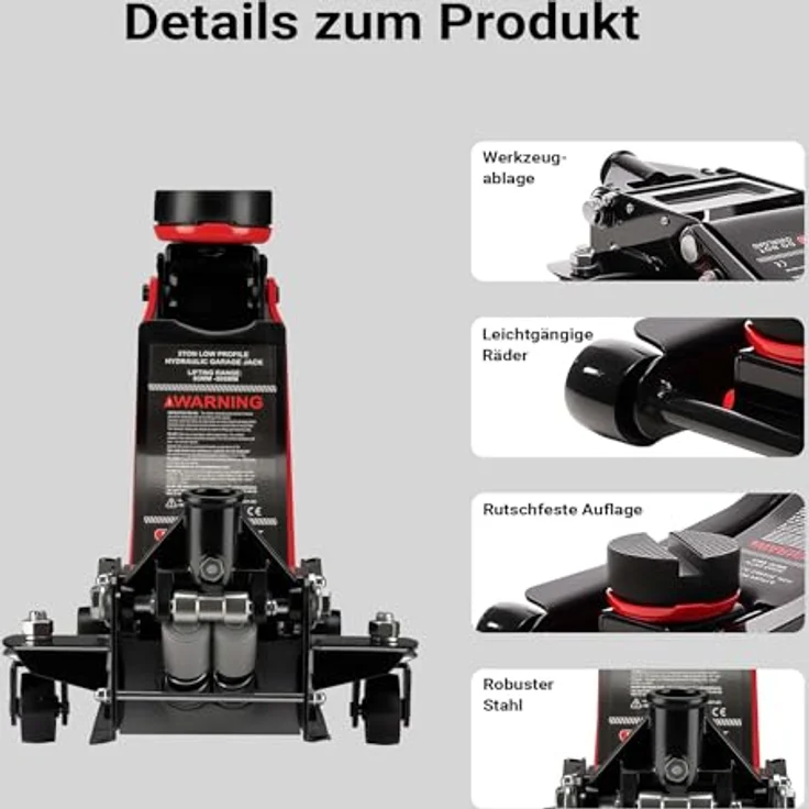 XPOtool Rangierwagenheber hydraulisch 3t, 85-500mm Hubhöhe, Fahrbarer Autoheber mit Doppelkolben und vier Rollen – Bild 8
