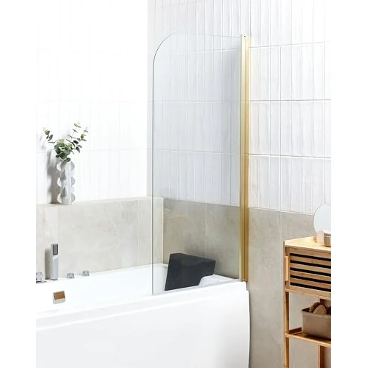 Beliani Badewannenaufsatz Gold, Schwenkbare Duschwand aus Sicherheitsglas und Aluminiumprofil, 140 cm hoch, 70 cm breit, 1-teilig, modern für Badezimmer – Bild 2