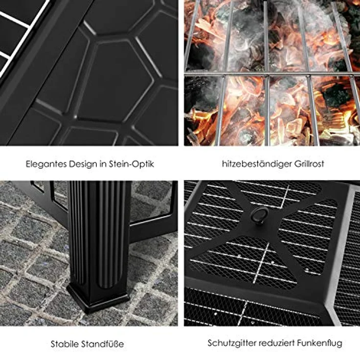 KESSER Feuerstelle mit Grillrost & Grillzange Feuerschale 82x82x50cm, 3in1 Multifunktional Fire Pit für Heizung-BBQ Grill, Garten Terrasse , Metall Feuerkorb mit Schutzhülle Schürhaken Funkenschutz Schwarz (Vierkant) - Preisvergleich – Bild 4
