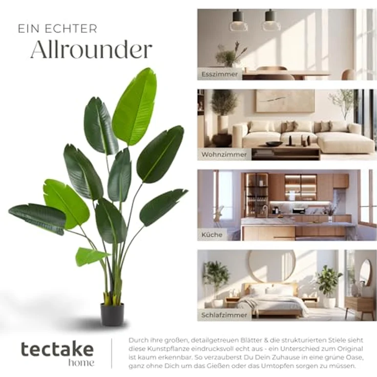 tectake Künstlicher Paradiesvogelbaum, 160 cm, Kunststoff, grünes Blattdesign, pflegeleicht und stabil in Blumentopf – Bild 7