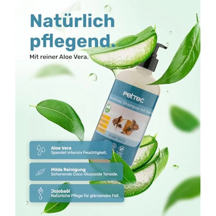 PetTec Hundeshampoo Aloe Vera, 500 ml, ph-neutral, vegan, allergenfrei, für alle Hunde und Katzen, Made in Germany – Bild 3