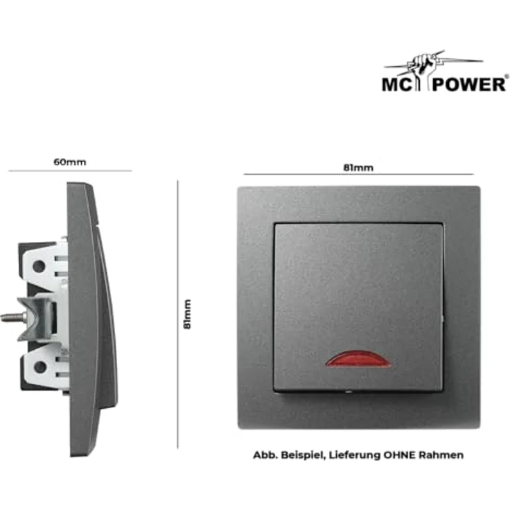 McPower Schalter Flair mit Orientierungsleuchte, 250V~/10A, Unterputz-Montage, anthrazit, IP20, zeitgemäßes Design für Innenräume – Bild 3