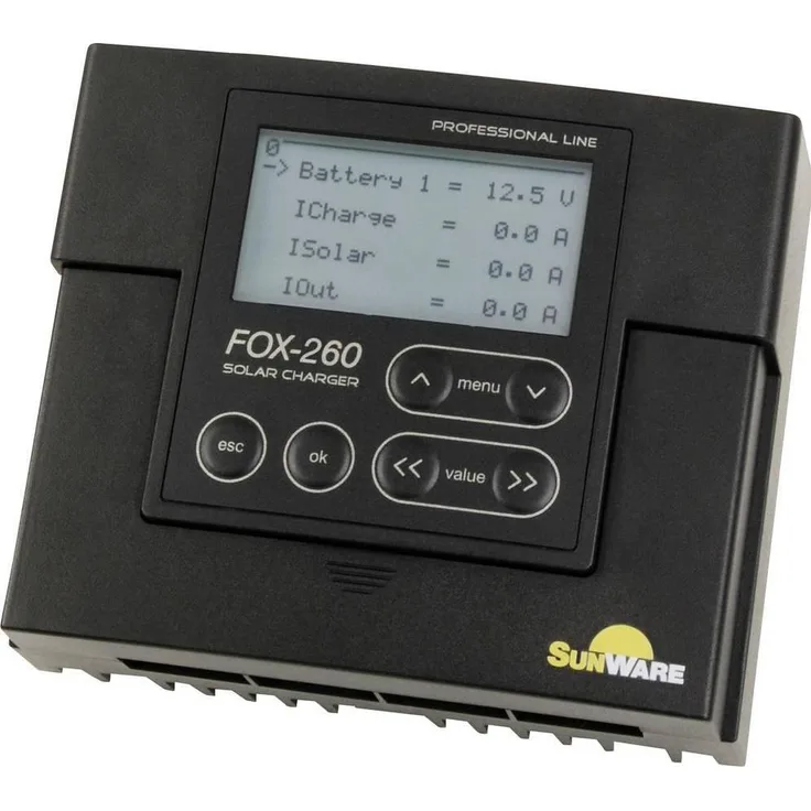 Sunware FOX 260, PWM Solar-Laderegler für 12 V und 24 V, 20 A mit grafischem LCD-Display