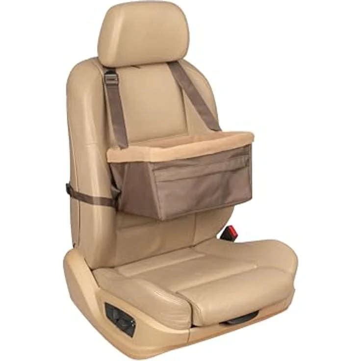 Solvit Products Tagalong Haustier-Autositz, Hundebett + Katzenbett, gepolstert, abnehmbares Futter, Sicherheitsleine, beige-braun, Größe M – Bild 3