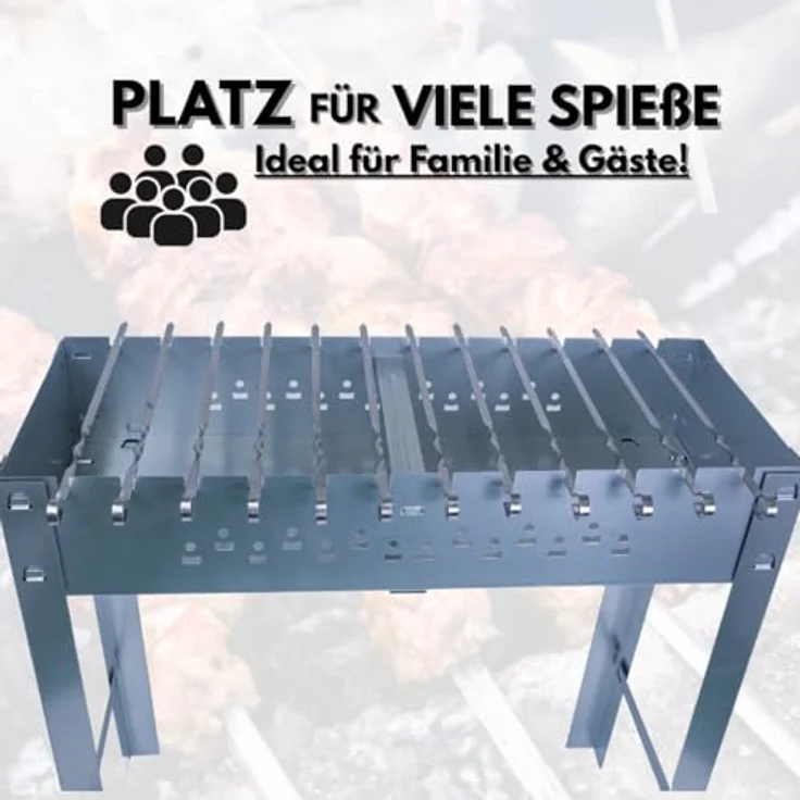 ACTIVA Mangal Schaschlik Grill Edelstahl 80x30 cm inkl. Grillrost und 12 Spießen – Bild 7