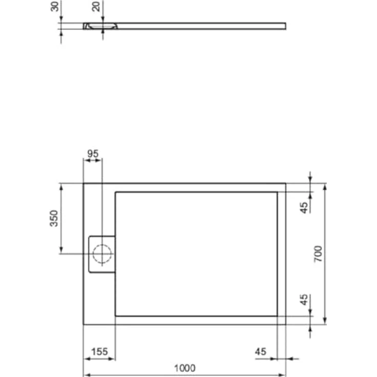 Ideal Standard, Duschwanne, Ultra Flat S i.life Rechteck-Brausewanne, 1000x700x30mm, T5240, Carraraweiß, mit Gelcoat-Oberfläche und Rutschhemmung – Bild 2