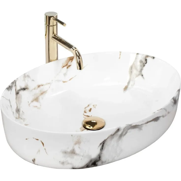 wohnwerk.idee Aufsatzwaschbecken Marmor Naturstein Optik 55x41,5cm Queen