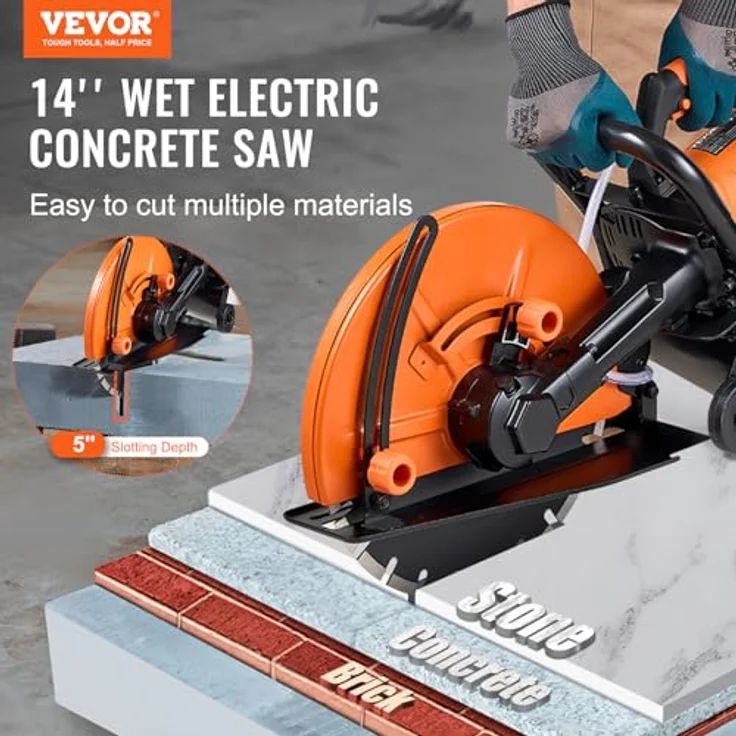 VEVOR Elektrische Betonsäge 356 mm, Hochleistungs-Kreissäge 2800 W, Schnitttiefe 127 mm, Nass-/Trocken-Scheibensäge mit Wasserpumpe und Sägeblatt für Stein und Ziegel – Bild 2
