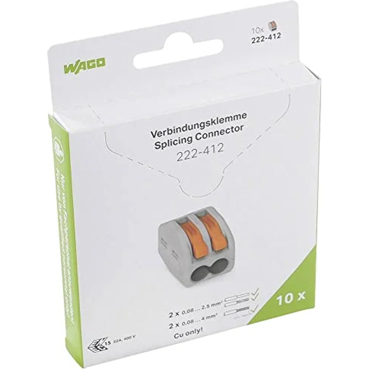 WAGO 222-412, Verbindungsklemme flexibel für Leiterquerschnitte 0.08-4mm² starr: 0.08-2.5mm², Polzahl 2, 10 St. grau – Bild 2