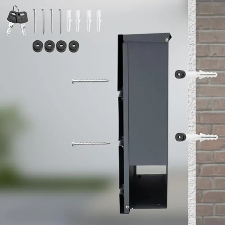 monzana Design Briefkasten Stahl anthrazit mit Zeitungsfach 2 Schlüssel Namensschild Wandbriefkasten – Bild 5