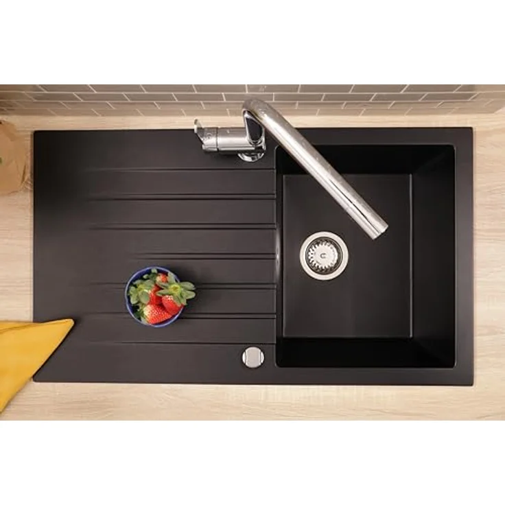 Respekta Almonto Küchenspüle Einbauspüle Granit 86 x 50 cm, Schwarz, mit integrierter Abtropffunktion und hoher Kratzfestigkeit – Bild 7