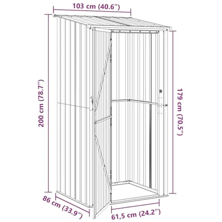 vidaXL Gartenhütte Anthrazit, Metall, rechteckig, wetterfest, 103 x 86 x 200 cm, ideal für Werkzeugaufbewahrung und Outdoor-Zubehör – Bild 3
