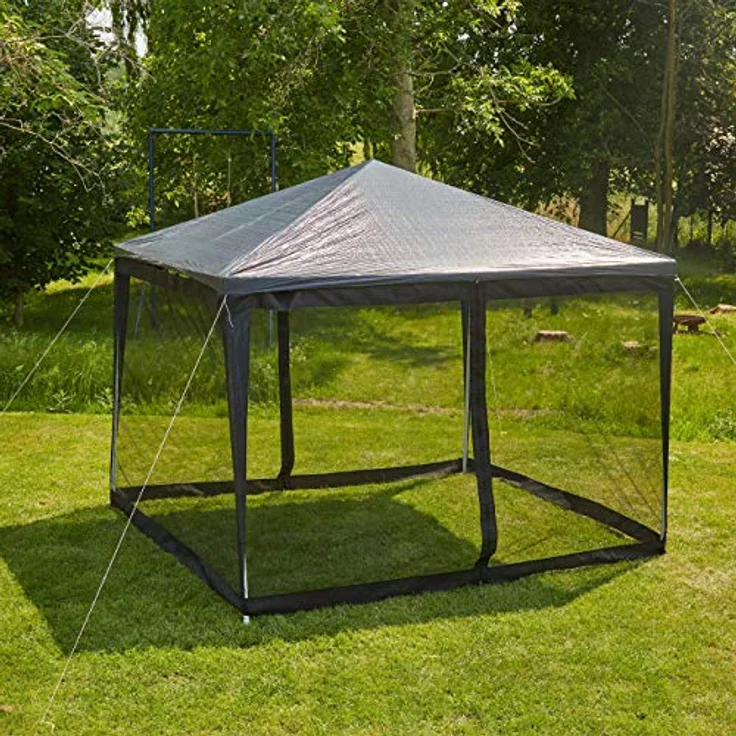 Relaxdays Moskitonetz für 3 x 3 m Pavillon, 2 Seitenteile, mit Reißverschluss, Klettband, 12 m XL Mückennetz, schwarz – Bild 5