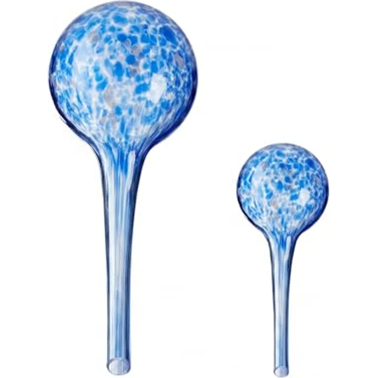 Bewässerungskugel 2er Set, dosierte Bewässerung Pflanzen u. Blumen, Gießhilfe Büro, Urlaub, Ø 6 cm, Glas, blau – Bild 9