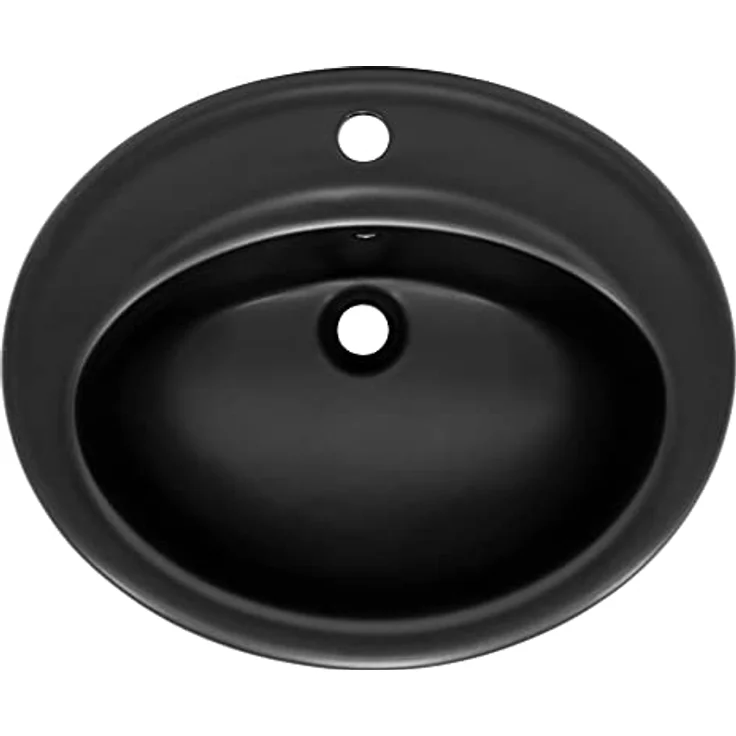 ML-Design Waschbecken aus Keramik in Schwarz matt 57x48,5x19,5 cm Oval, Einbauwaschbecken mit Überlauf, Aufsatzwaschbecken Einbauwaschtisch Waschschale Handwaschbecken, für Badezimmer/Gäste WC - Preisvergleich – Bild 2