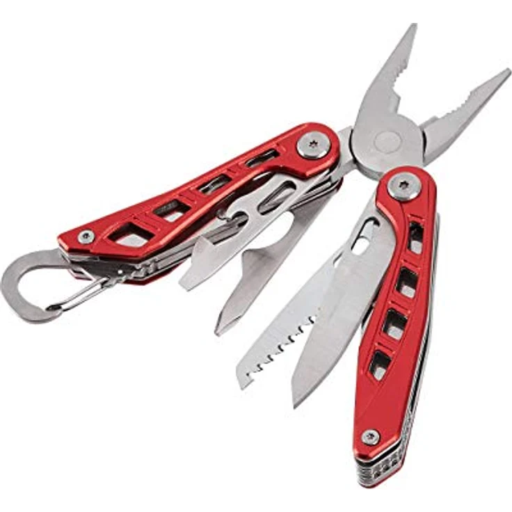Amazon Basics 8-in-1-Multitool Sicherheitsschloss aus Edelstahl mit Spitzzange, Drahtschneider und Nylonscheide, Rot – Bild 2