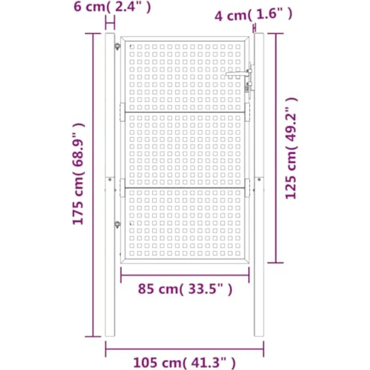 vidaXL Gartentor Gartentor Anthrazit 105x175 cm Stahl Abschließbar Zauntor – Bild 6