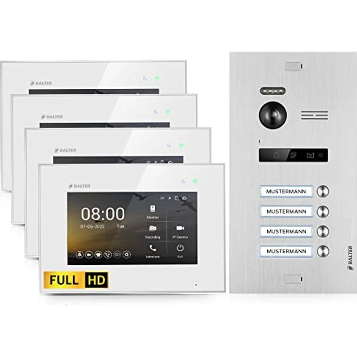 Balter EVO HD Video-Türsprechanlage für 4 Familienhaus, 4x Monitor, 7" Full HD, Weiß – Bild 2