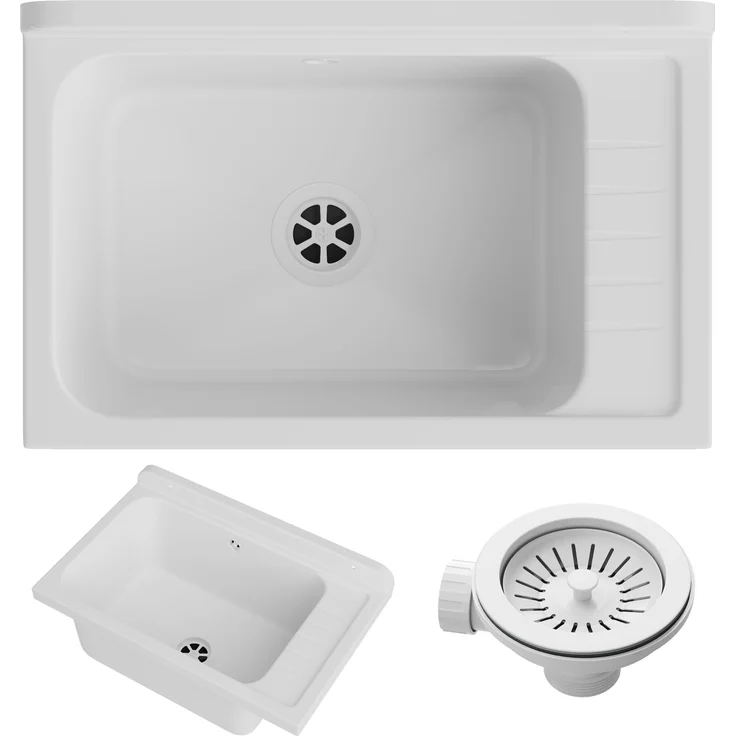 Granitan Kunststoffspüle MONZA Ausgussbecken - Waschtrog mit Siphon - Waschbecken 58x38x26,7 cm, verschiedene Farboptionen – Bild 1