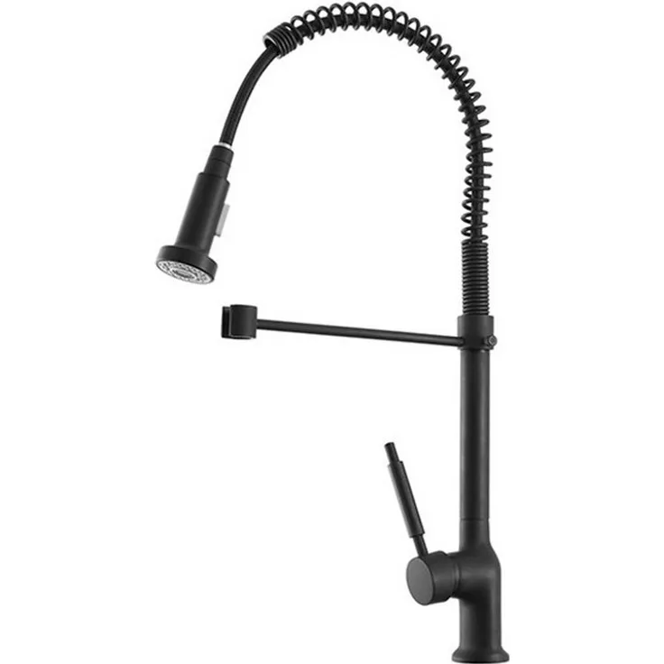 Feridras Einhebel-Küchenarmatur mit Feder-Auslauf, mattschwarz, flexible Handbrause mit 2 Strahlarten