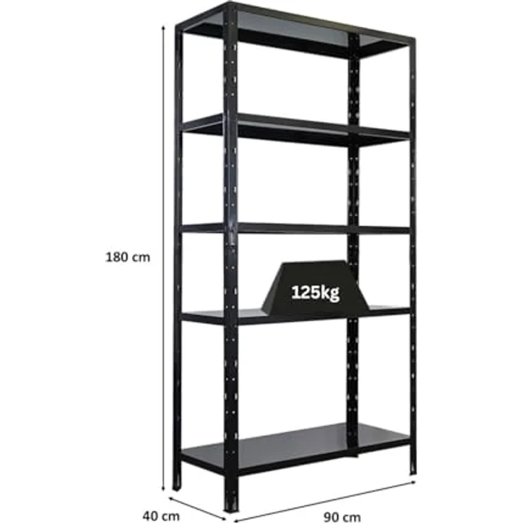 Proregal Schwerlastregal Ares, 180 x 90 x 40 cm, 5 Böden, Traglast 125 kg pro Boden, Schwarz – Bild 2