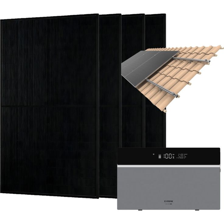 Conow CBE2000 Pro Balkonkraftwerk mit 4 JA Solar 455W bifazialen Glas-Glas Modulen, 2 kWh LiFePO4 Speicher, Ziegeldach Halterung