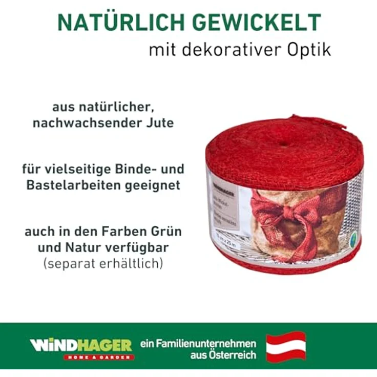 Windhager Jute-Wickelstreifen , 10 cm x 25 m, rot 05852 – Bild 8