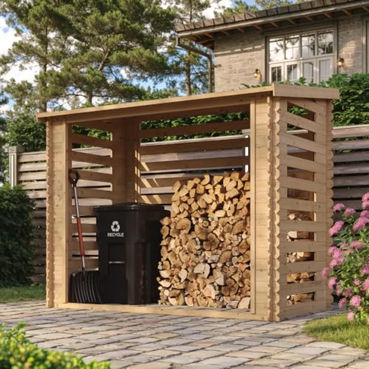 TIMBELA Holz Kaminholzregal TIMBELA M202, 2.63m² Holzhalter für Garten, B232xL146xH199 cm, wetterfestes Dach, einfache Montage – Bild 2