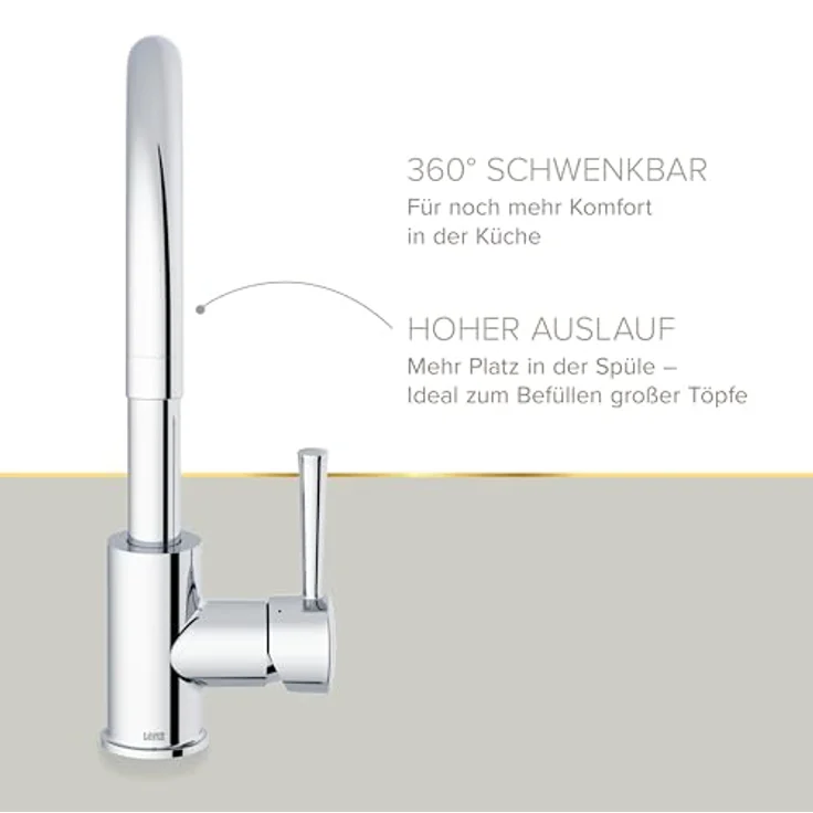 Lenz Küchenarmatur MANA, Chrom mit hoher Schwenkfunktion und spritzfreier Mischdüse – Bild 4