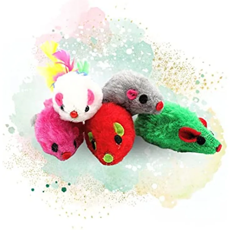 Lyra Pet® 20 Stück Spielmäuse Spielmaus Spielzeug Katze Rassel Plüsch Fell