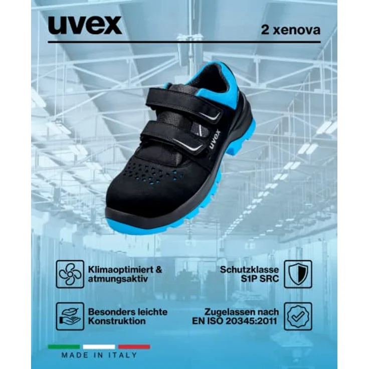 Uvex 2 xenova®, Metallfreier Sicherheitsschuh mit optimaler Dämpfung und atmungsaktiver Polsterung, Farben: Blau, Rot, Grün – Bild 8
