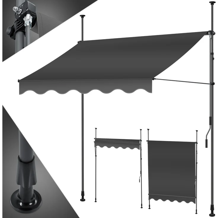 KESSER Klemmmarkise mit Handkurbel Balkon, UV-beständig, höhenverstellbar, wasserabweisend, Terrassenüberdachung - Silber