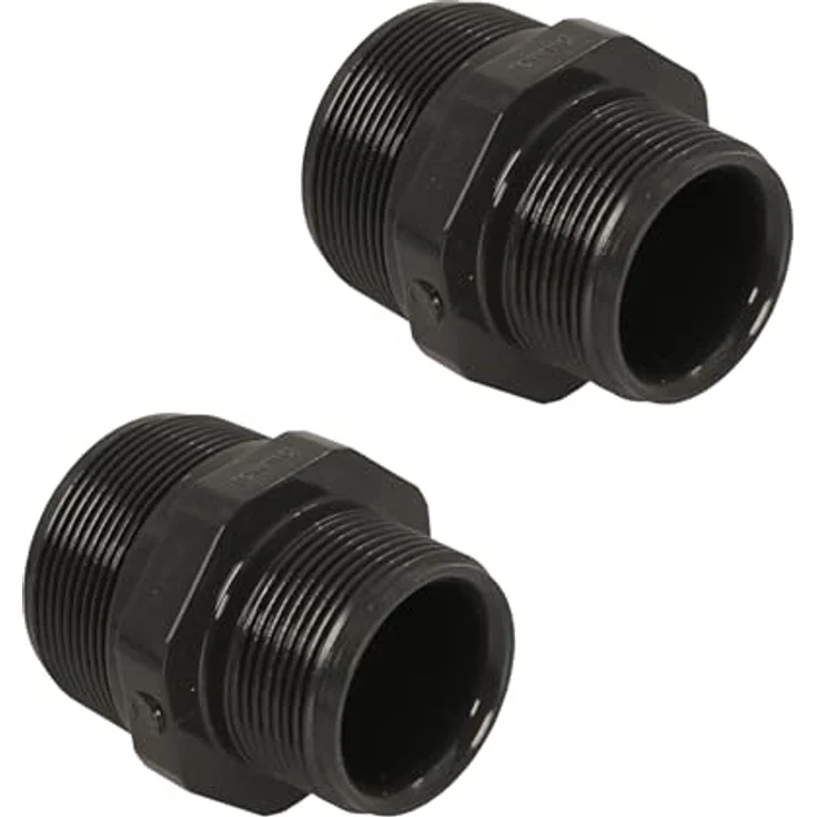 HAF 2x PVC Fittings Doppelnippel 2" x 1 1/2", grau, Außengewinde x Außengewinde, PN16 für Verrohrung – Bild 1